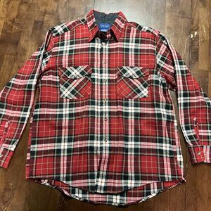 Towncraft Flannel Shirt Mens Large Red Black Tartan Plaid Casual Outdoor Acrylic